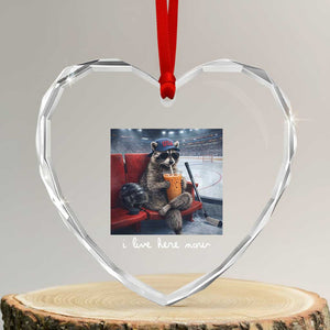 Hockey Mom Raccoon Iced Coffee Heart Crystal Glass Ornament I Live Here Now TS14 Transparent Glass 3'' Heart Print Your Wear