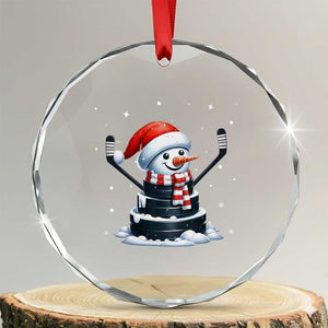 Hockey Puck Snowman Crystal Glass Ornament Funny Holiday Christmas Gift TS12 Transparent Glass 3'' Circle Print Your Wear