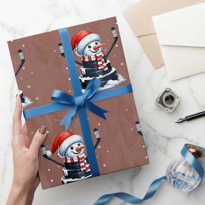 Hockey Puck Snowman Wrapping Paper Roll Funny Holiday Christmas Gift TS12 Mocha Print Your Wear