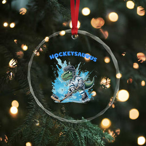 Hockeysaurus Crystal Glass Ornament Funny Dinosaur Playing Ice Hockey Gift TS12 Print Your Wear