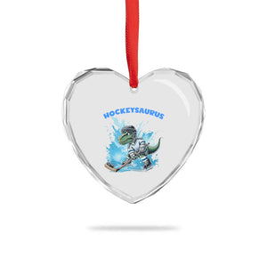 Hockeysaurus Heart Crystal Glass Ornament Funny Dinosaur Playing Ice Hockey Gift TS12 Print Your Wear