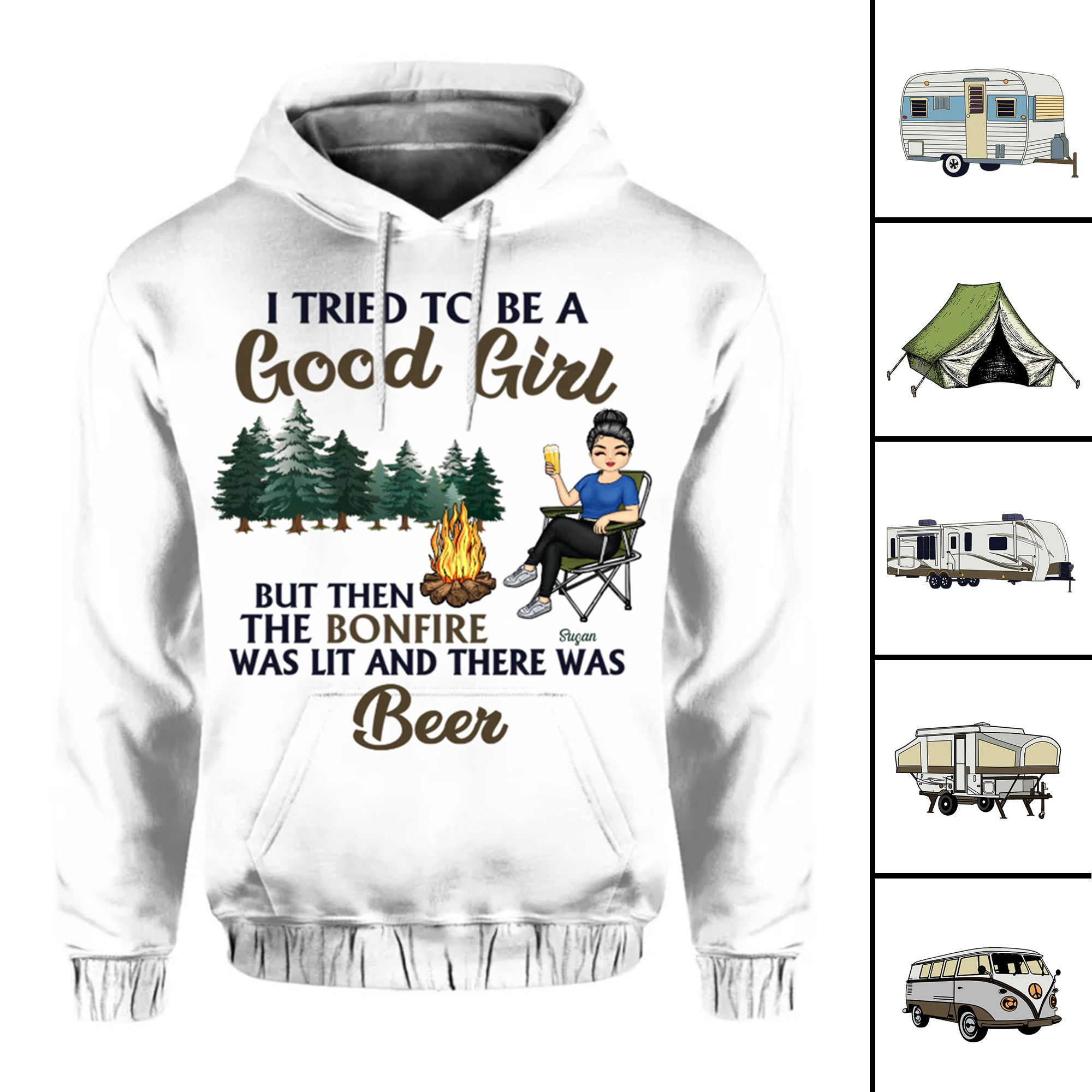 Personalized Camp Hoodie For Women I Tried To Be A Good Girl White CTM Custom - Printyourwear