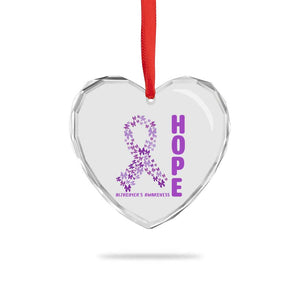 Hope Alzheimer's Awareness Purple Butterfly Ribbon Support Heart Crystal Glass Ornament