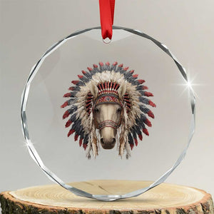Horse Native American Indigenous Heritage War Bonnet Crystal Glass Ornament