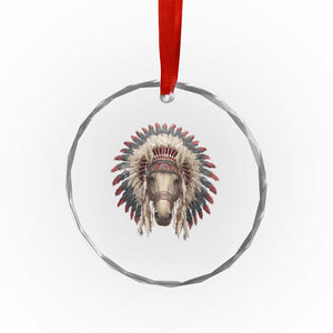Horse Native American Indigenous Heritage War Bonnet Crystal Glass Ornament