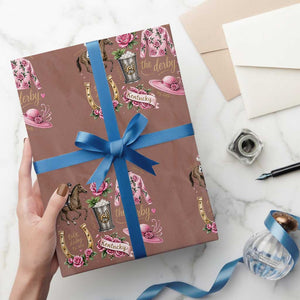 Horse Racing Derby Day Wrapping Paper Roll Doodles Funny Silks Jockey TS10 Mocha Print Your Wear