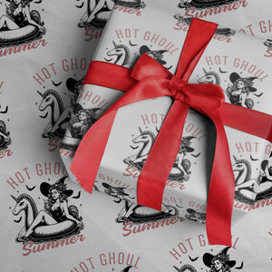 Hot Ghoul Summer Wrapping Paper Roll Retro Pin Up Witch Summerween Summer Beach Halloween Vibes