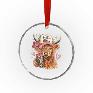 Hot Mess Highland Cow Pink Leopard Coquette Crystal Glass Ornament Cute Western Country Mom Life