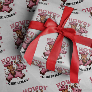 Howdy Christmas Wrapping Paper Roll Funny Gingerbread Cowboy Riding Reindeer Gift For Girl TS12 White Print Your Wear