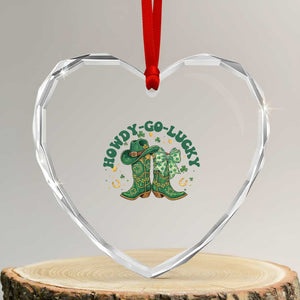 Howdy Go Lucky Heart Crystal Glass Ornament Green Cowboy Boots St Patrick's Day TS14 Transparent Glass 3'' Heart Print Your Wear