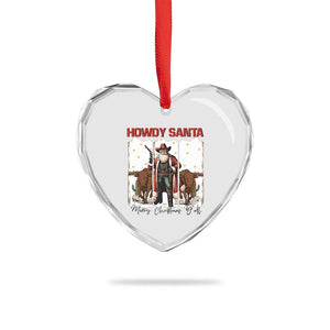Howdy Santa Merry Christmas Y'all Heart Crystal Glass Ornament Funny Western Bull Riding TS12 Print Your Wear