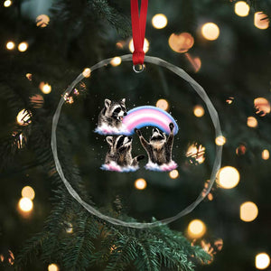 Howling Raccoon LGBTQ Pride Crystal Glass Ornament Rainbow Trash Panda Support