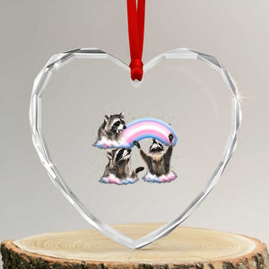 Howling Raccoon LGBTQ Pride Heart Crystal Glass Ornament Rainbow Trash Panda Support TS12 Transparent Glass 3'' Heart Print Your Wear