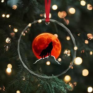 Howling Wolf Crimson Blood Moon Crystal Glass Ornament Mountain Wildlife Nature Graphic TS02 Print Your Wear