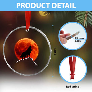 Howling Wolf Crimson Blood Moon Crystal Glass Ornament Mountain Wildlife Nature Graphic TS02 Print Your Wear
