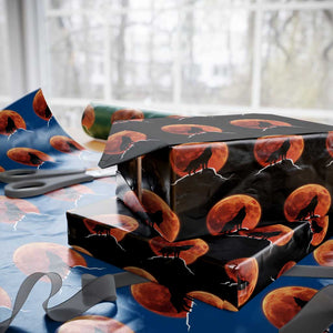 Howling Wolf Crimson Blood Moon Wrapping Paper Roll Mountain Wildlife Nature Graphic TS02 Black Print Your Wear