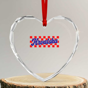 Hrvatska Heart Crystal Glass Ornament Checkered Retro Croatia Zagreb Croatian