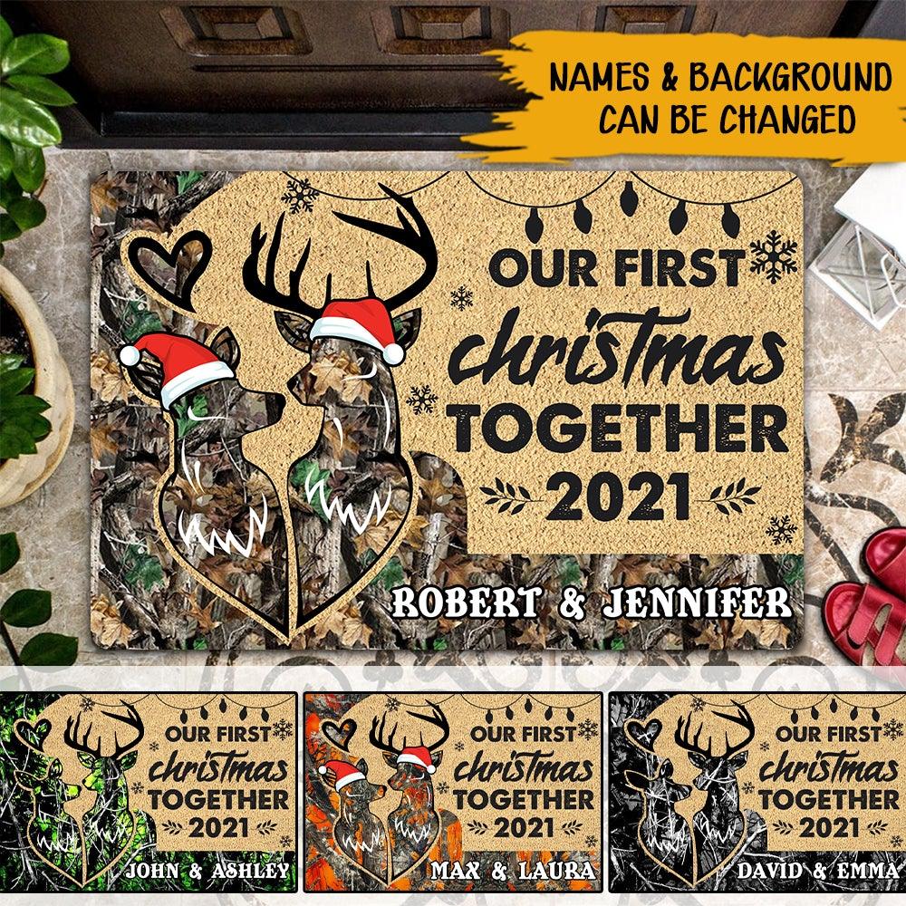 Personalized Deer Hunting Couple Our First Christmas Together Doormat, Gift For Newlywed Couples CTM Custom - Printyourwear