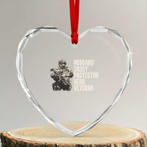 Husband Daddy Protector Hero Veteran Heart Crystal Glass Ornament Patriotic American Flag Camo Father's Day