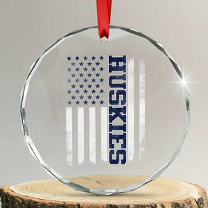Husky Lover Sports Varsity Aesthetic Letters Vintage American Flag Crystal Glass Ornament TS11 Transparent Glass 3'' Circle Print Your Wear