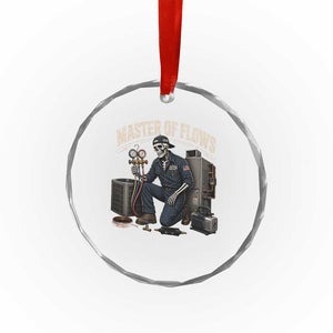 HVAC Tech Skeleton Mechanic Crystal Glass Ornament Master Of Flows Vintage Distressed Graphic