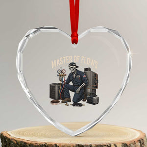 HVAC Tech Skeleton Mechanic Heart Crystal Glass Ornament Master Of Flows Vintage Distressed Graphic