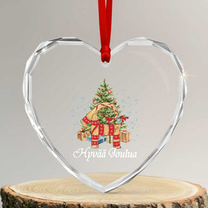 Hyvaa joulua Heart Crystal Glass Ornament Finland Xmas Yulegoat Xmas Tree Himmeli TS11 Transparent Glass 3'' Heart Print Your Wear