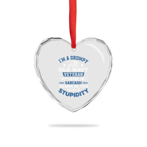 I Am A Grumpy Old Navy Veteran My Level Of Sarcasm Depends On Your Level Of Stupidity Heart Crystal Glass Ornament TS11 Print Your Wear