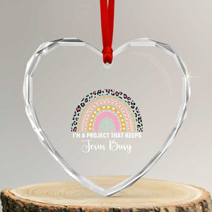 I am a Project That Keeps Jesus Busy Rainbow Cross Heart Crystal Glass Ornament Cute Christian Faith Humor TS02 Transparent Glass 3'' Heart Print Your Wear