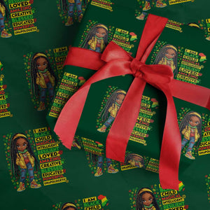 I Am Black Child Wrapping Paper Roll Locd Girl African American Pride Black History Month TS02 Green Print Your Wear