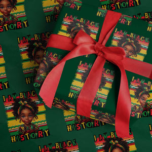 I Am Black History Wrapping Paper Roll Month Black Melanin Kids Girls TS02 Green Print Your Wear