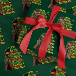 I Am Black Man Wrapping Paper Roll Afro African American Pride Black History Month TS02 Green Print Your Wear