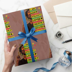 I Am Black Man Wrapping Paper Roll Cool Locd African American Pride Black History Month TS02 Mocha Print Your Wear