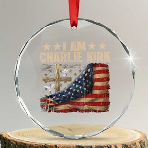 I Am Charlie Kirk Crystal Glass Ornament Freedom Vintage American Flag TS11 Transparent Glass 3'' Circle Print Your Wear