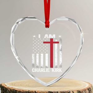 I Am Charlie Kirk Heart Crystal Glass Ornament Christian Cross Faith American Flag TS02 Transparent Glass 3'' Heart Print Your Wear