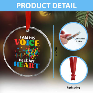 I Am His Voice He Is My Heart Crystal Glass Ornament Autism Awareness Puzzle Piece TS11 Print Your Wear