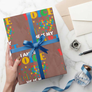I Am His Voice He Is My Heart Wrapping Paper Roll Autism Awareness Puzzle Piece TS11 Mocha Print Your Wear
