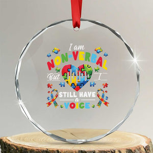 I Am Non Verbal But I Still Have A Voice Autism Awareness Crystal Glass Ornament Heart Puzzle TS11 Transparent Glass 3'' Circle Print Your Wear