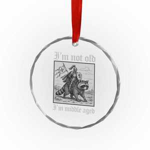I Am Not Old I Am Middle Aged Crystal Glass Ornament Medieval Knight Riding Raccoon Funny Ren Faire
