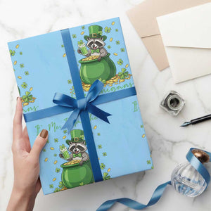 I Am The Shenanigans Wrapping Paper Roll Funny Irish Raccoon TS12 Light Blue Print Your Wear