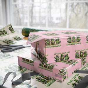 I Am The Shenanigans Wrapping Paper Roll Funny Irish Raccoon St Patricks Day TS12 Light Pink Print Your Wear