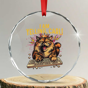 I Am Yelling Carl Graphic Crystal Glass Ornament Funny Angry Cat Typing Keyboard Comic Retro TS02 Transparent Glass 3'' Circle Print Your Wear