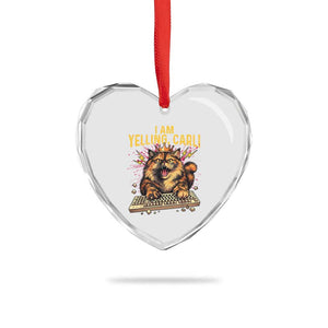 I Am Yelling Carl Graphic Heart Crystal Glass Ornament Funny Angry Cat Typing Keyboard Comic Retro