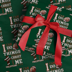 I Can Do All Things Through Christ Wrapping Paper Roll Christian Football Athlete Gift TS12 Green Print Your Wear
