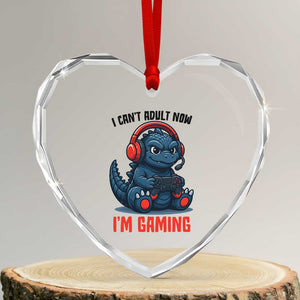 I Cant Adult Now Im Gaming Heart Crystal Glass Ornament Funny Monster Playing Video Game TS12 Transparent Glass 3'' Heart Print Your Wear