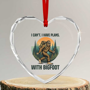 I Cant I Have Plans With Bigfoot Heart Crystal Glass Ornament Funny Cryptid Lover Gift TS12 Transparent Glass 3'' Heart Print Your Wear