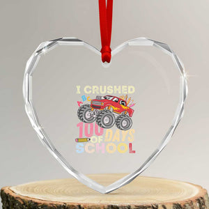 I Crushed 100 Days of School Monster Truck Heart Crystal Glass Ornament Cool Back to School Boys Gift