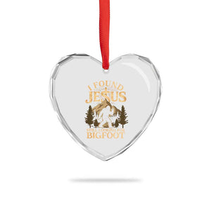 I Found Jesus Still Looking For Bigfoot Heart Crystal Glass Ornament Funny Christian Sasquatch Vintage Mountain TS11 Print Your Wear