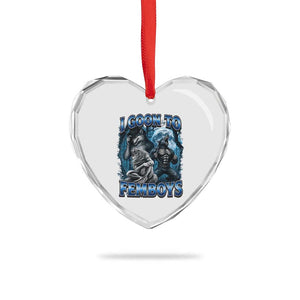 I Goon to Femboys Funny Edging Alpha Wolf Heart Crystal Glass Ornament Stupid Brainrot Meme