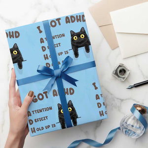 I Got ADHD is that A Cat Wrapping Paper Roll Funny Cat Lover TS14 Light Blue Print Your Wear